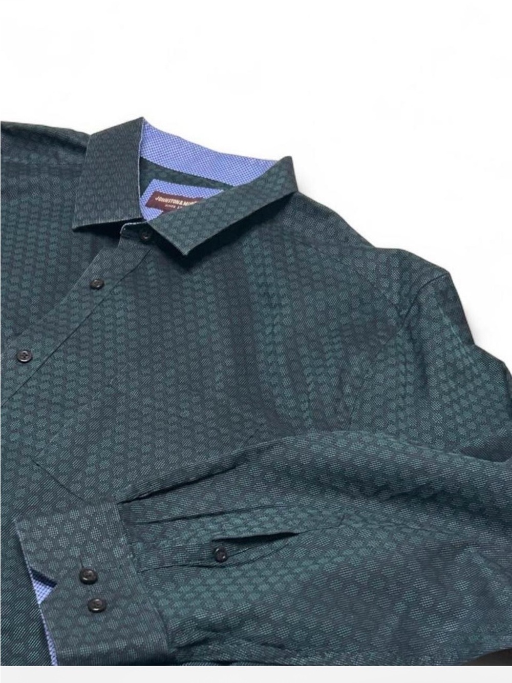 Johnston & Murphy Dark Green Geometric Print Dress Shirt